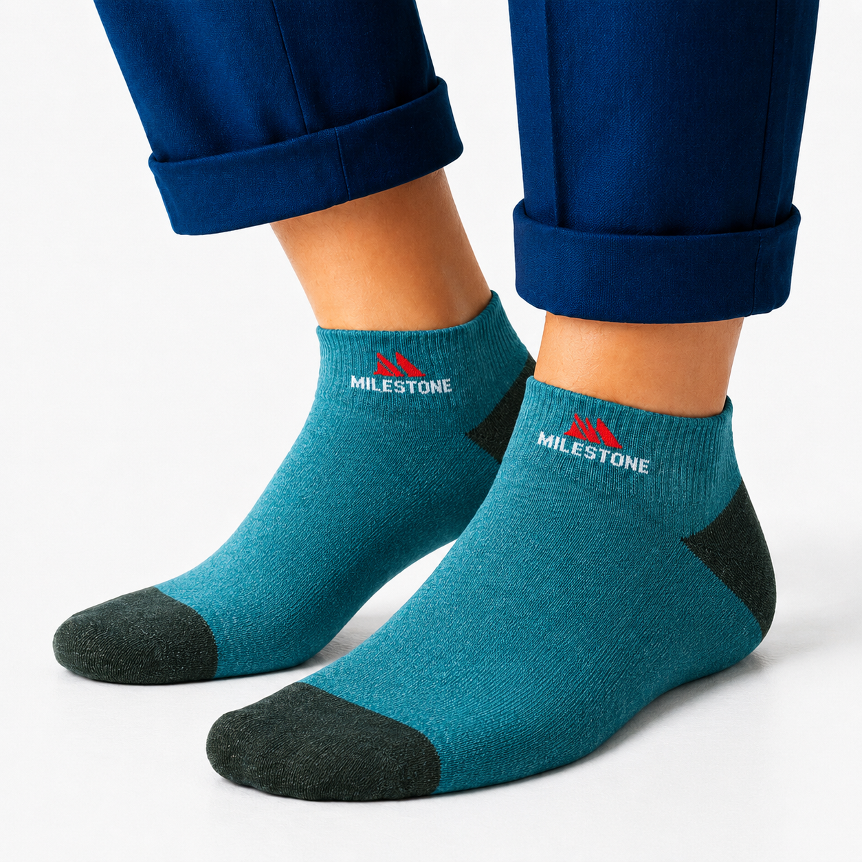 Milestone Teal Contrast Toe Ankle Socks