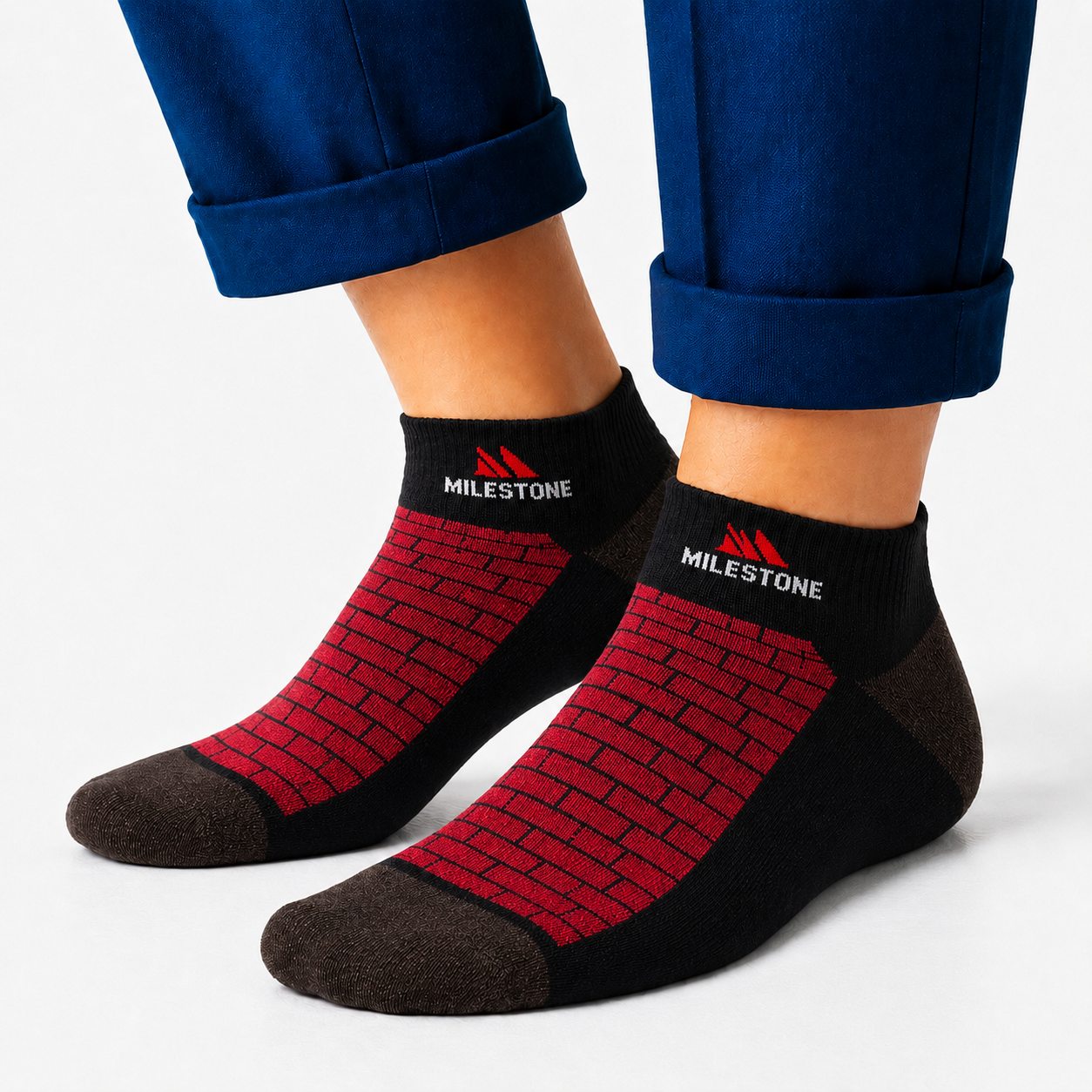 Milestone Red Brick Pattern Ankle Socks