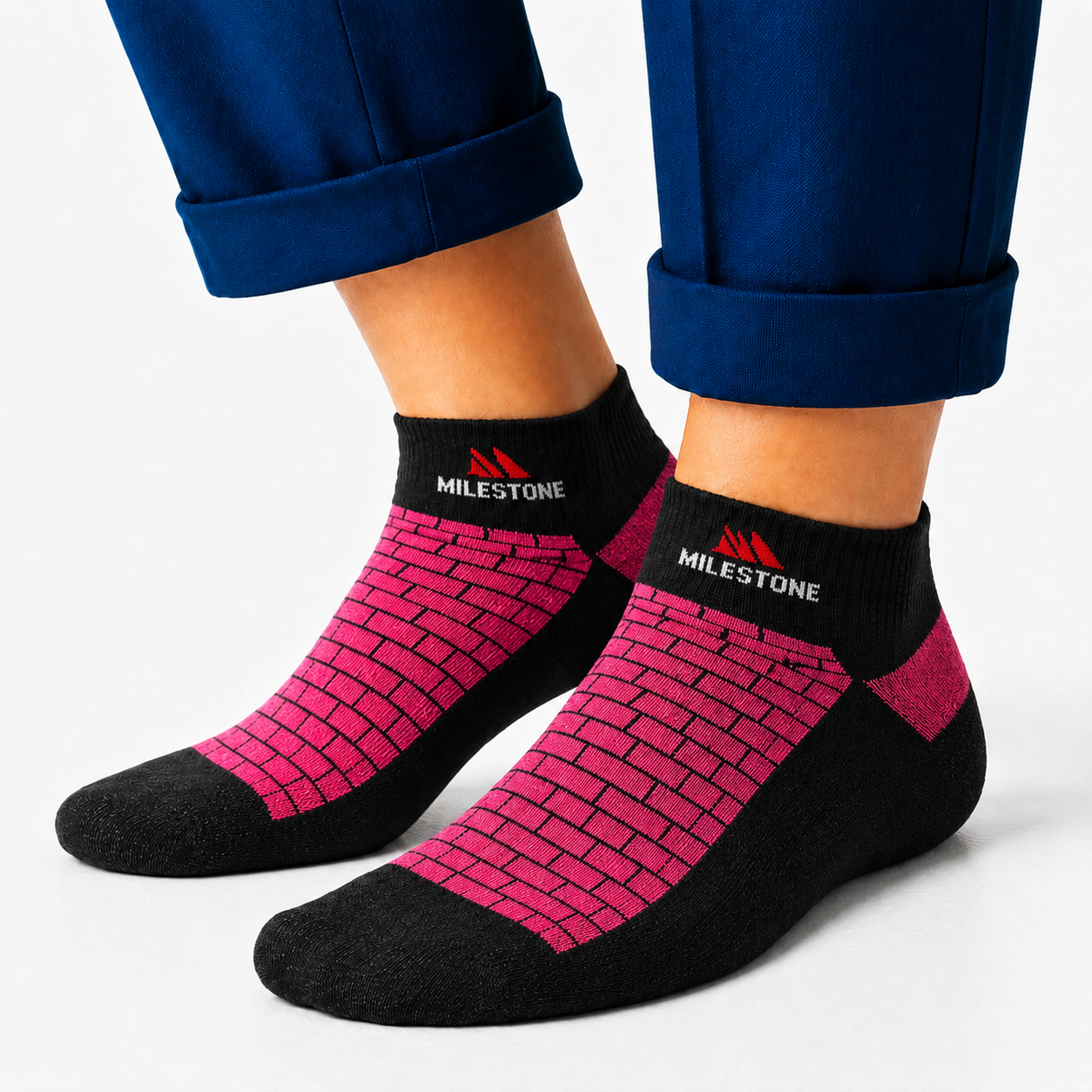 Milestone Pink Brick Pattern Ankle Socks
