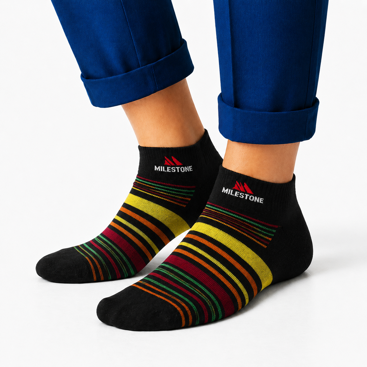 Milestone Retro Multicolor Striped Ankle Socks