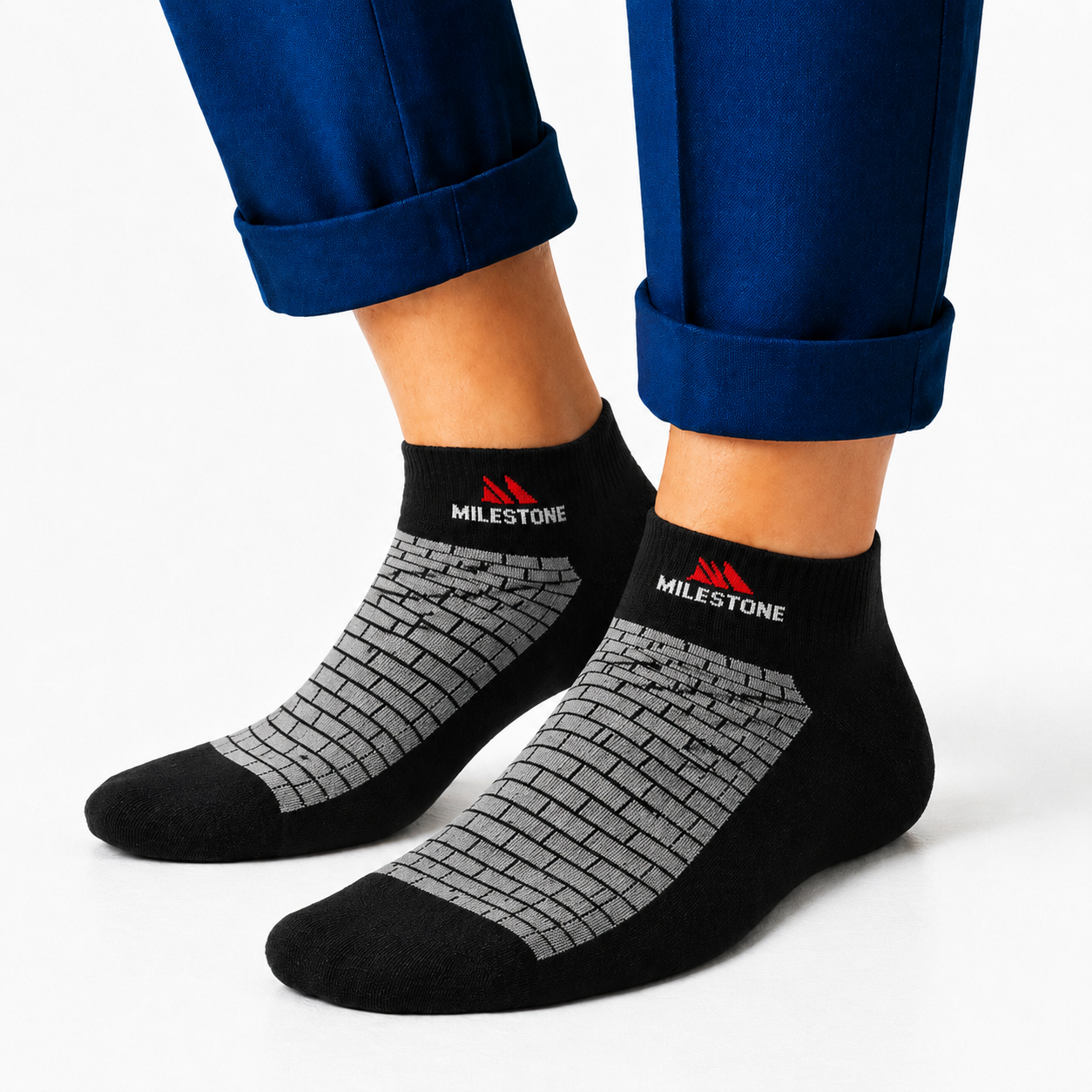Milestone Grey Brick Pattern Ankle Socks