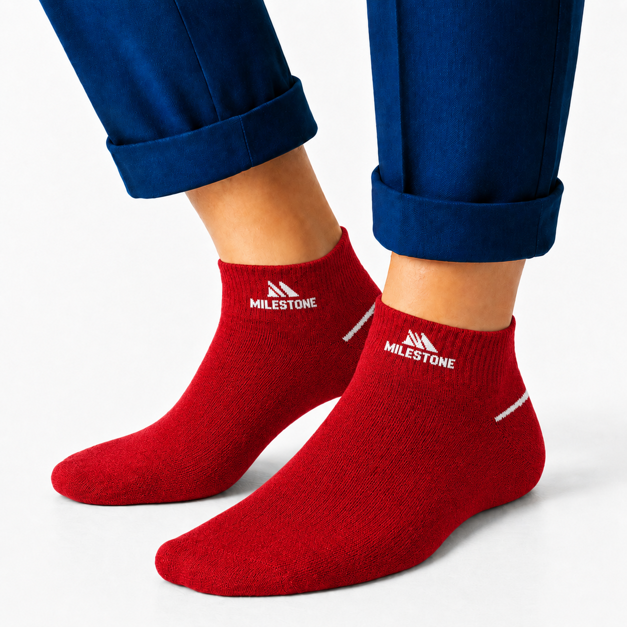 Milestone Red Plain Ankle Socks