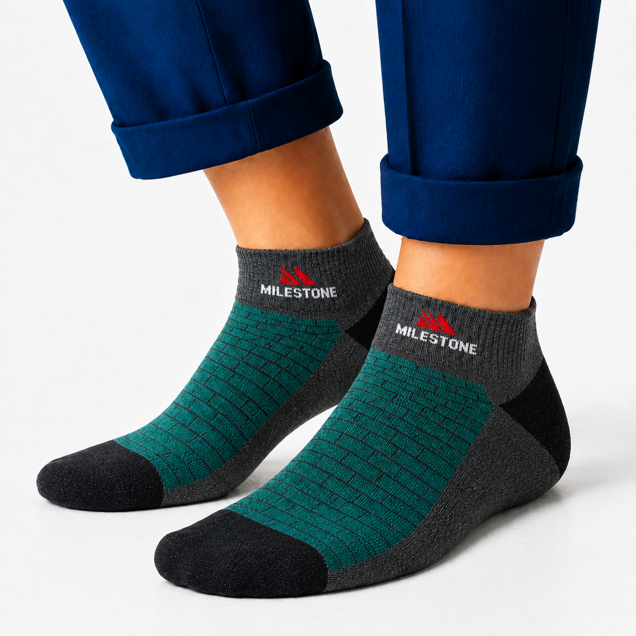 Milestone Dark Teal Brick Pattern Ankle Socks