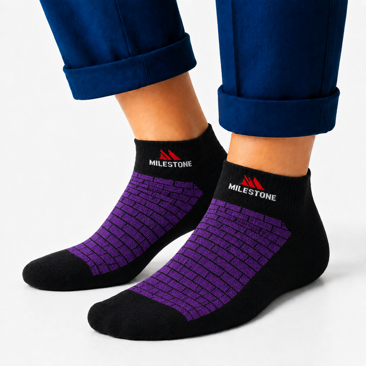 Milestone Purple Brick Pattern Ankle Socks