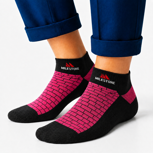 Milestone Pink Brick Pattern Ankle Socks