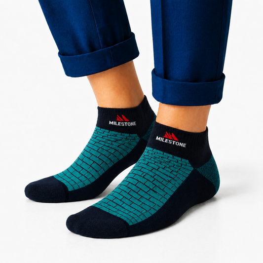 Milestone Teal Navy Brick Pattern Ankle Socks