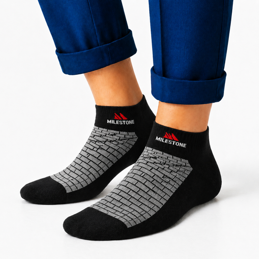 Milestone Grey Brick Pattern Ankle Socks