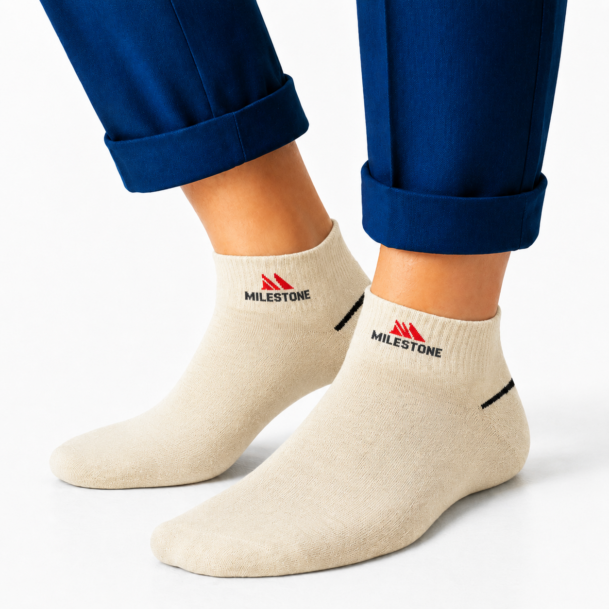 Milestone Cream Plain Ankle Socks