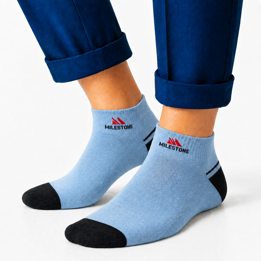 Milestone Sky Blue Black Toe Ankle Socks