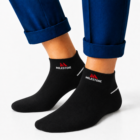 Milestone Black Minimal Ankle Socks